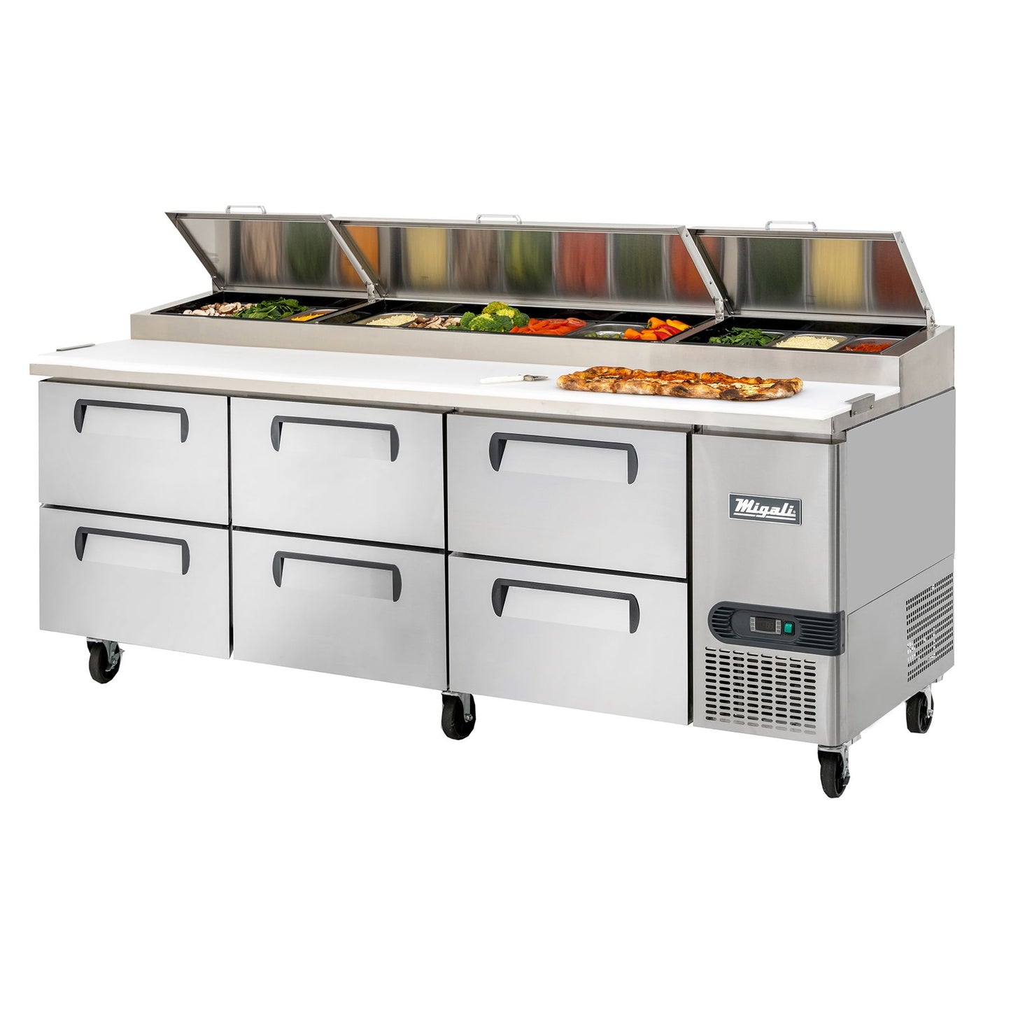 Migali C-PP93-D-HC 93" Six Drawer Refrigerated Pizza Prep Table