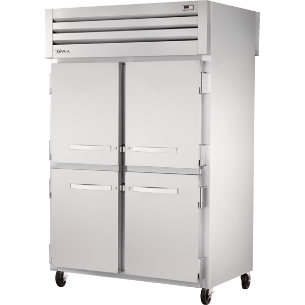 True STA2RPT-4HS-2G-HC 53" Two Section Solid Half Door Pass Through Refrigerator with Full Glass Back Doors