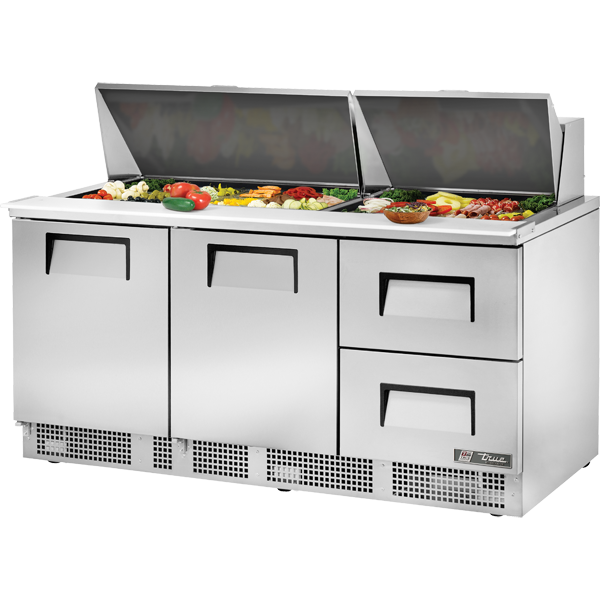 True TFP-72-30M-D-2 72" Refrigerated Sandwich / Salad Prep Table with 2 Right Drawers and 2 Doors