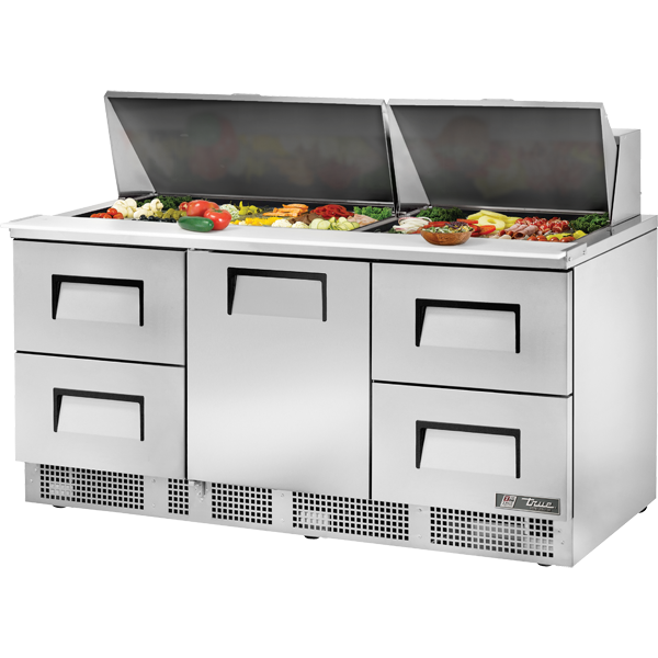 True TFP-72-30M-D-4 72" Refrigerated Sandwich / Salad Prep Table with 4 Drawers and 1 Center Door