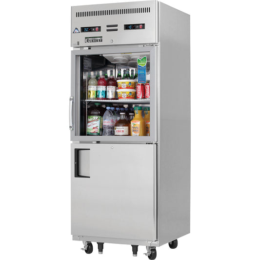 Everest EGSDH2 29" One Section Half Door Dual Temperature Reach-In Refrigerator / Freezer with Top Glass and Bottom Solid