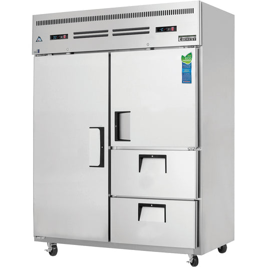 Everest ESWQ2D2 59" Two Section Dual Temperature Wide Reach-In Refrigerator / Freezer with 1 Full Door, 1 Half Door, and 2 Drawers