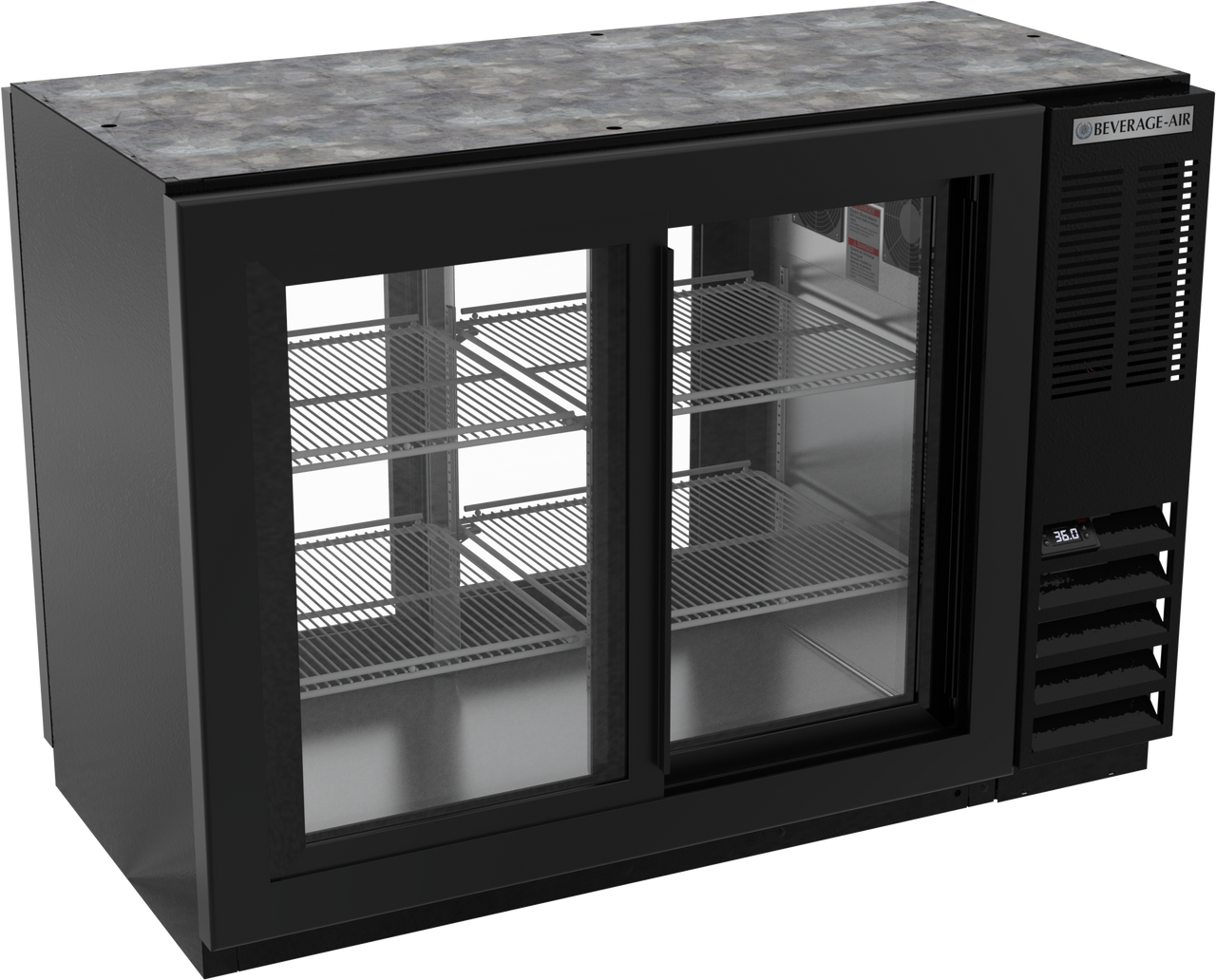Beverage-Air BB48HC-1-GS-F-PT-B 48" Two Section Food Rated Glass Door Pass-Through Back Bar Cooler