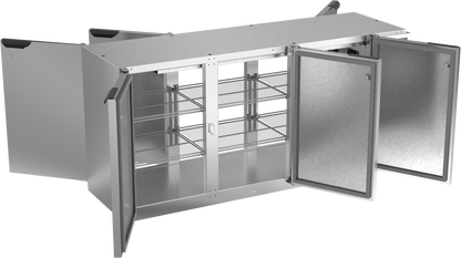 Beverage-Air BB72HC-1-F-PT-S 72" Stainless Steel Three Section Food Rated Solid Door Pass-Through Back Bar Cooler