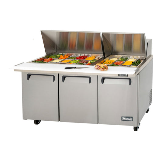 Migali C-SP72-30BT-HC 72" Three Door Mega Top Refrigerated Sandwich / Salad Prep Table