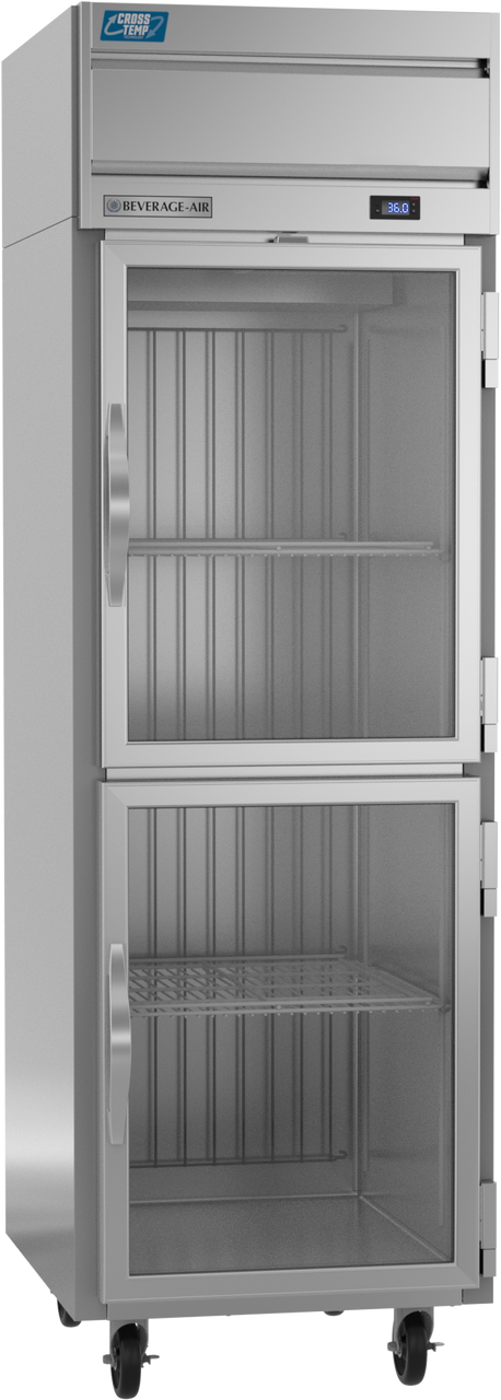 Beverage-Air CT1HC-1HG 26" Cross Temp Series One Section Half Glass Door Dual Temperature Reach-In Refrigerator / Freezer