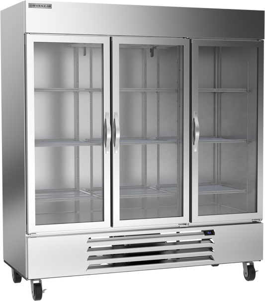 Beverage-Air HBF72HC-5-G 75" Horizon Series Three Section Glass Door Reach-In Freezer