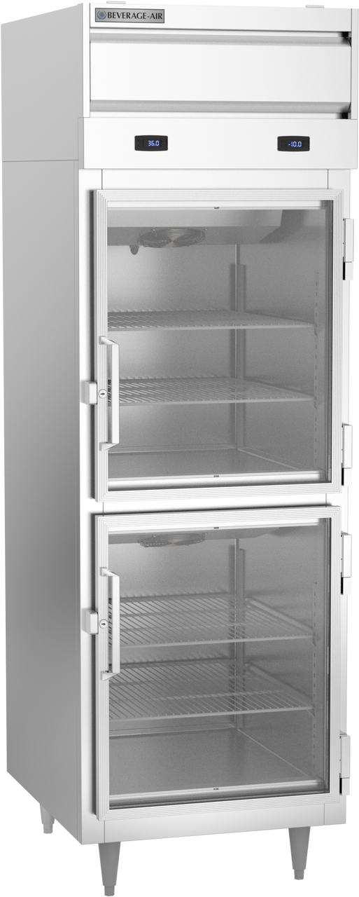 Beverage-Air PRF12-12HC-1HG 27" P Series One Section Glass Half Door Dual Temperature Reach-In Refrigerator / Freezer