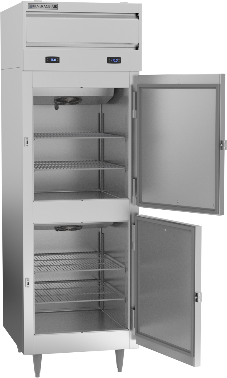 Beverage-Air PRF12-12HC-1HS 27" P Series One Section Solid Half Door Dual Temperature Reach-In Refrigerator / Freezer