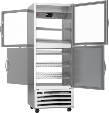 Beverage-Air RID18HC-HGS 27" RI Series One Section Half Door Pass-Through Reach-In Refrigerator with Top Glass and Bottom Solid