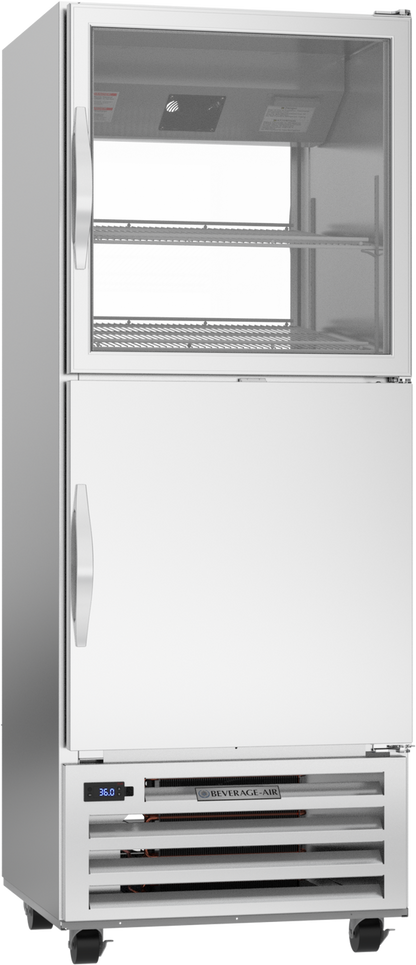 Beverage-Air RID18HC-HGS 27" RI Series One Section Half Door Pass-Through Reach-In Refrigerator with Top Glass and Bottom Solid