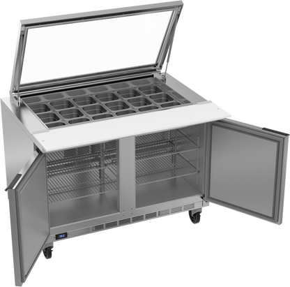 Beverage-Air SPE48HC-18M-STL 48" Two Door Mega Top Refrigerated Sandwich / Salad Prep Table with See-Through Lid
