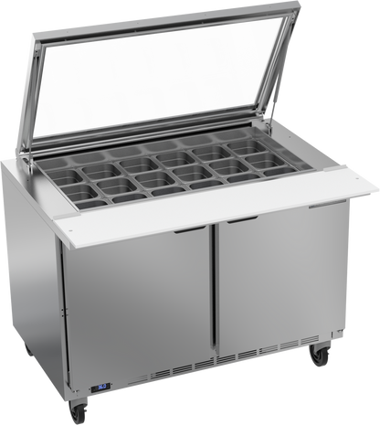 Beverage-Air SPE48HC-18M-STL 48" Two Door Mega Top Refrigerated Sandwich / Salad Prep Table with See-Through Lid