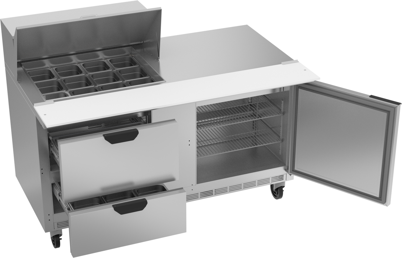 Beverage-Air SPED60HC-12M-2 60" Mega Top Refrigerated Sandwich / Salad Prep Table with 2 Left Drawers and 1 Door