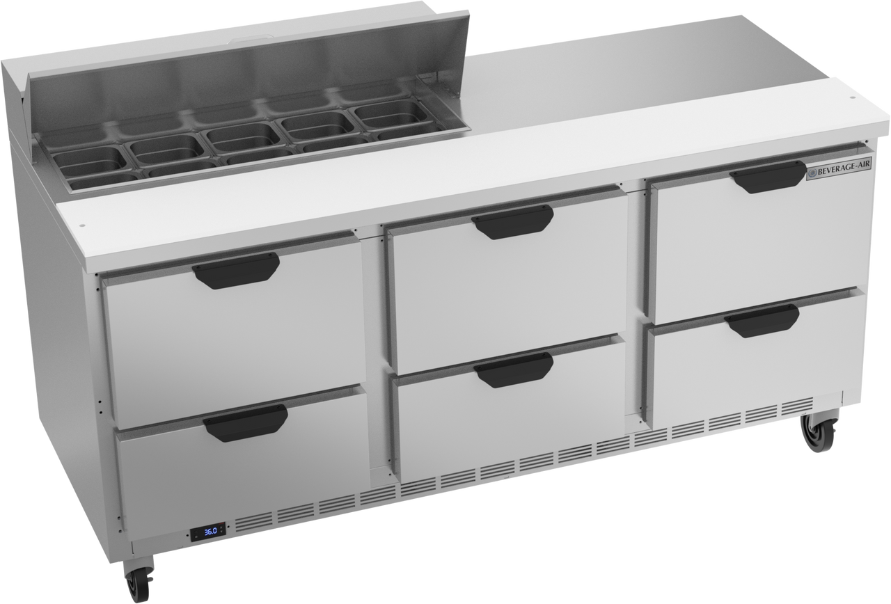 Beverage-Air SPED72HC-10-6 72" Six Drawer Refrigerated Sandwich / Salad Prep Table