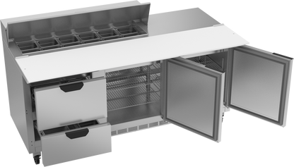 Beverage-Air SPED72HC-12C-2 72" Cutting Top Refrigerated Sandwich / Salad Prep Table with 2 Left Drawers and 2 Doors