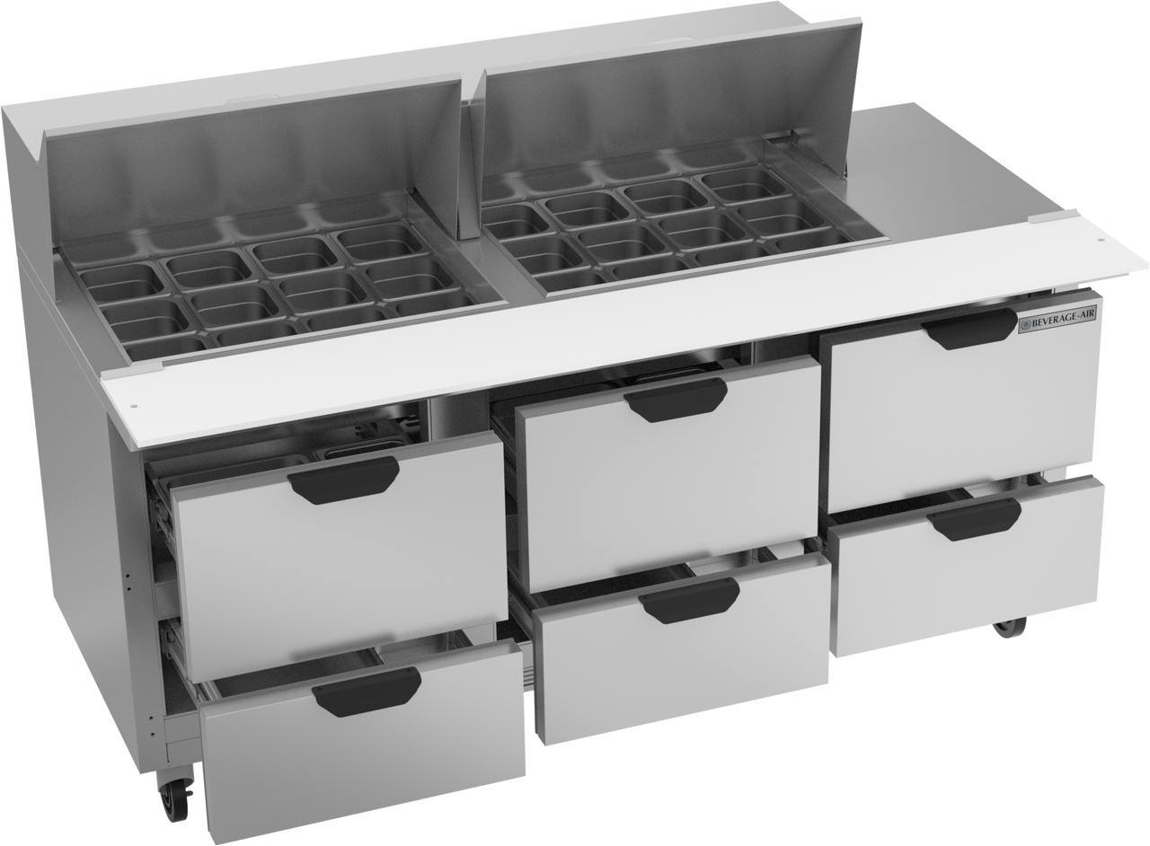 Beverage-Air SPED72HC-24M-6 72" Six Drawer Mega Top Refrigerated Sandwich / Salad Prep Table