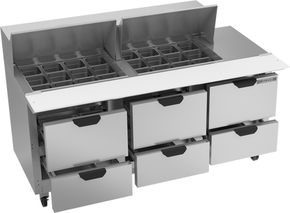 Beverage-Air SPED72HC-24M-6 72" Six Drawer Mega Top Refrigerated Sandwich / Salad Prep Table