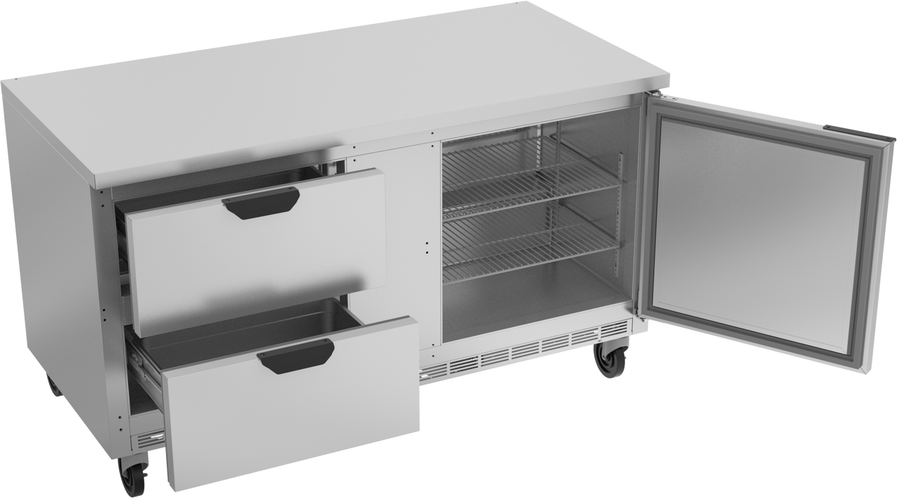 Beverage-Air WTFD60AHC-2-FLT 60" Worktop Undercounter Freezer with 2 Left Drawers and 1 Door and a Flat Top